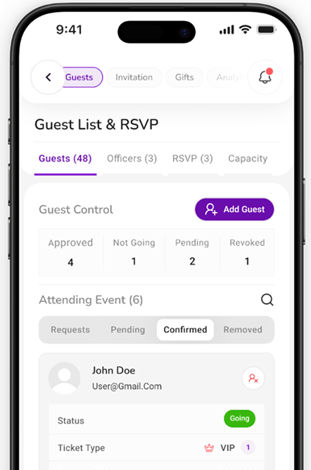SecVite Guest management — event planning tool demonstration